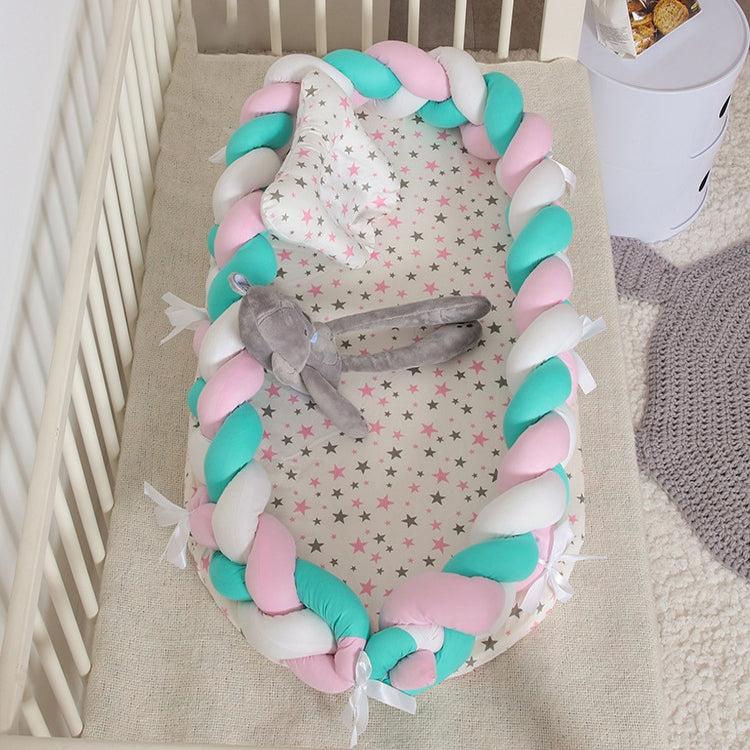 Cotton Woven Folding Portable Crib Bed Bionic Removable and Washable Manual Fence Three-dimensional Protective Crib