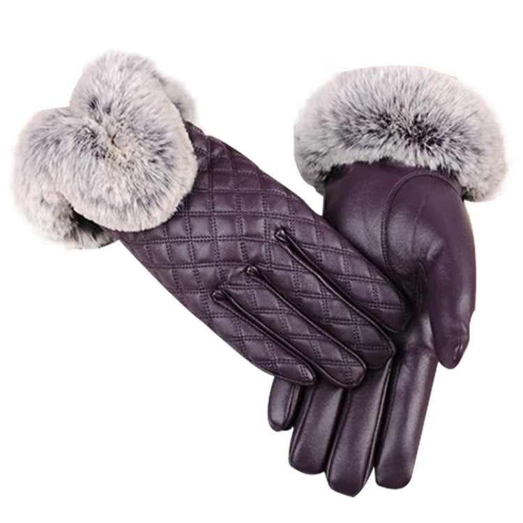 Women PU Leather Gloves Imitated Rabbit Fur Thick Warm Winter and Autumn Female Gloves