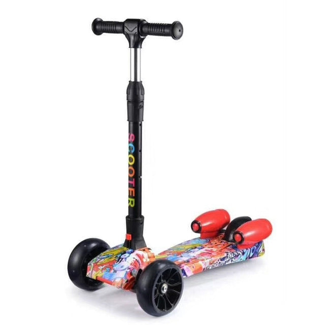 Foldable Three-wheeled Children Scooter with Spray Flash & Music Features