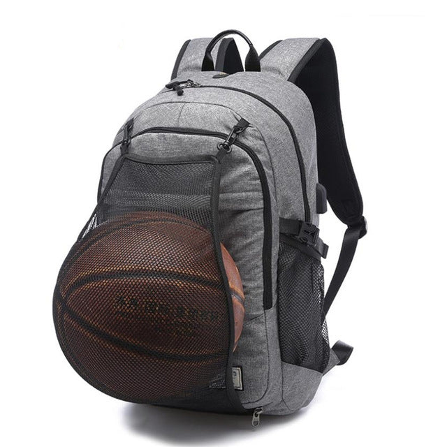 Multifunction Student Basketball Bag Men Outdoor Hiking Fitness Sports Bag, with External USB Charging Port