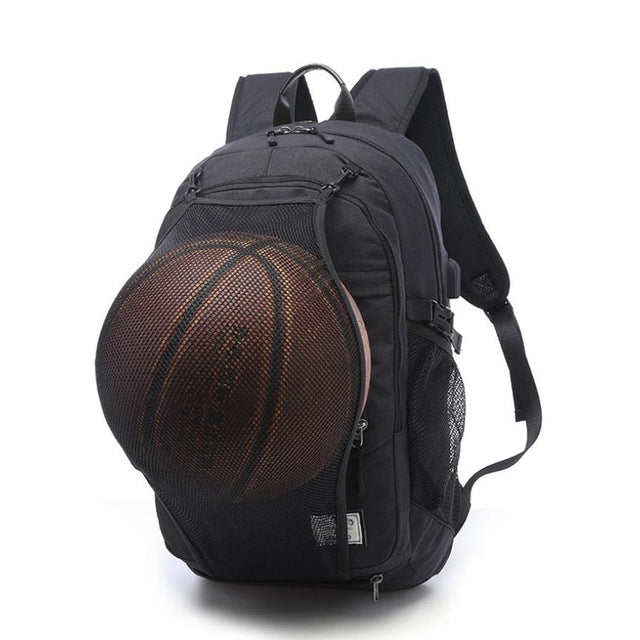 Multifunction Student Basketball Bag Men Outdoor Hiking Fitness Sports Bag, with External USB Charging Port