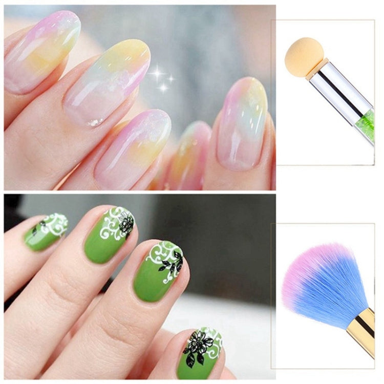 Double End Rhinestone Handle Nail Art Gradient Sponge Pen Brush Manicure Powder Dust Cleaning UV Gel Polish Tool
