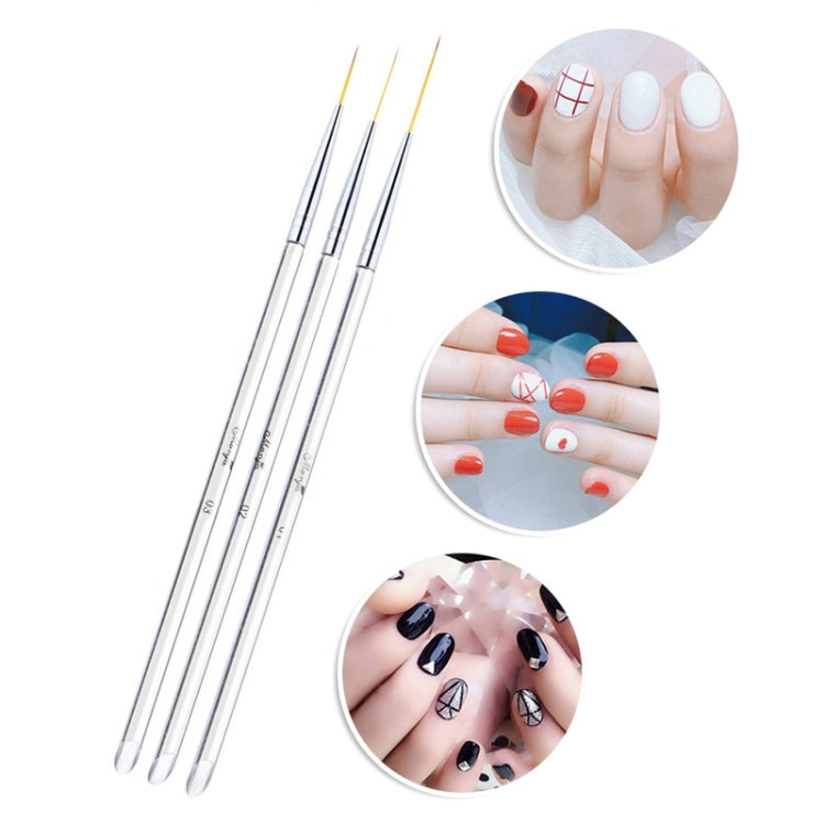 3 PCS Nail Art Brush Crystal Acrylic Drawing Pen Stripes Flower 2 Side Nail Art Tools