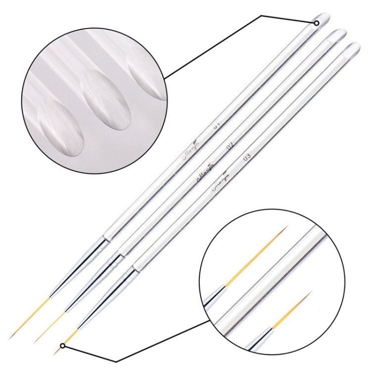 3 PCS Nail Art Brush Crystal Acrylic Drawing Pen Stripes Flower 2 Side Nail Art Tools