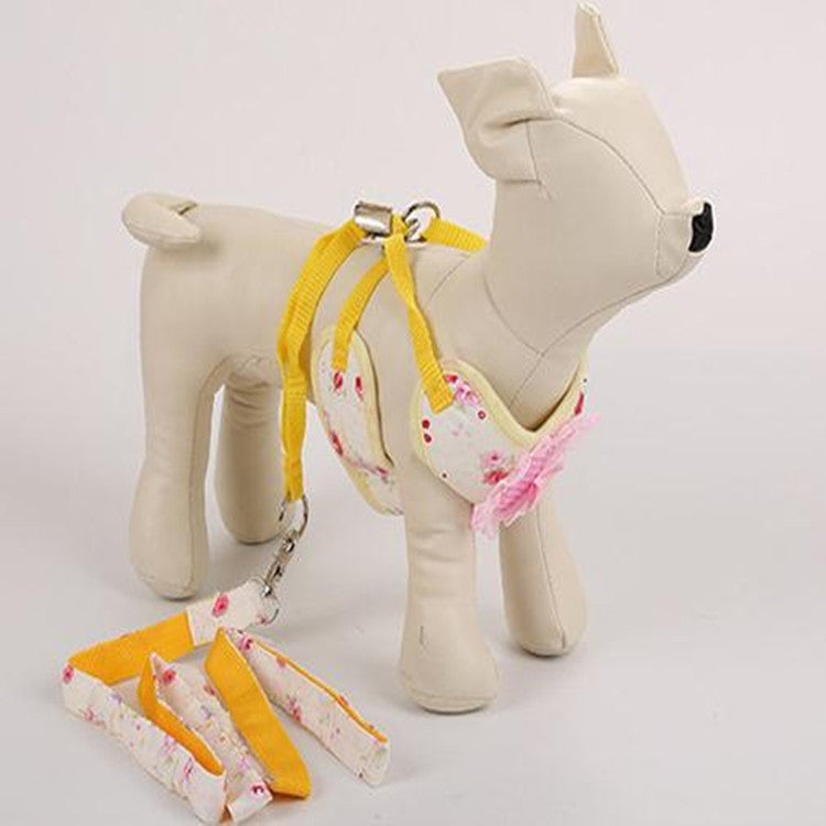 Pet Cat Dog Harness Floral Dog Vest Walking Leads Leash, Size:S