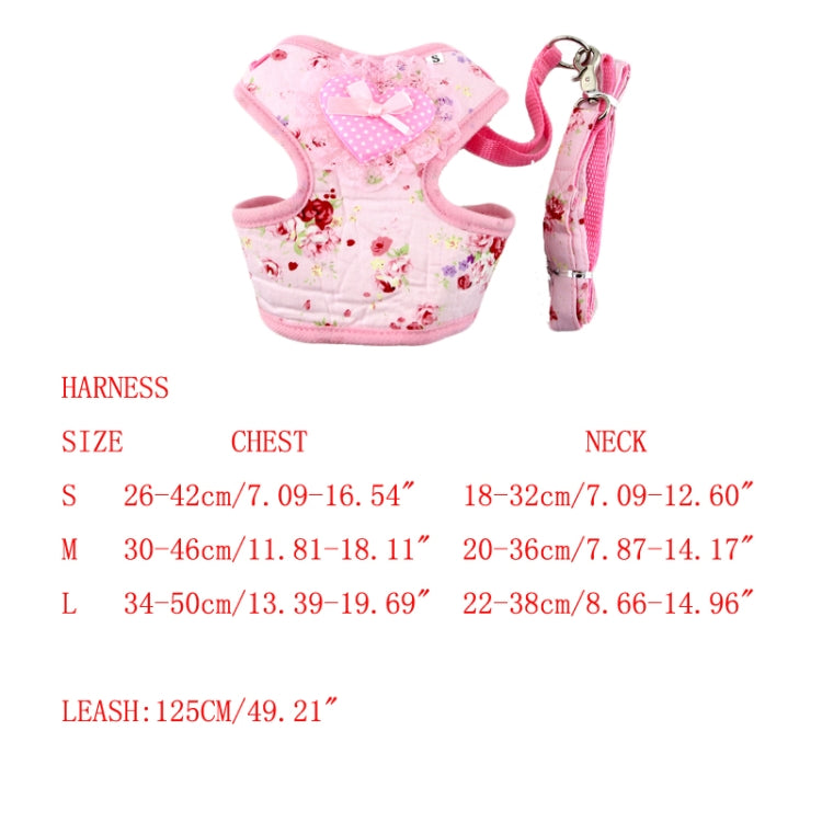 Pet Cat Dog Harness Floral Dog Vest Walking Leads Leash, Size:L