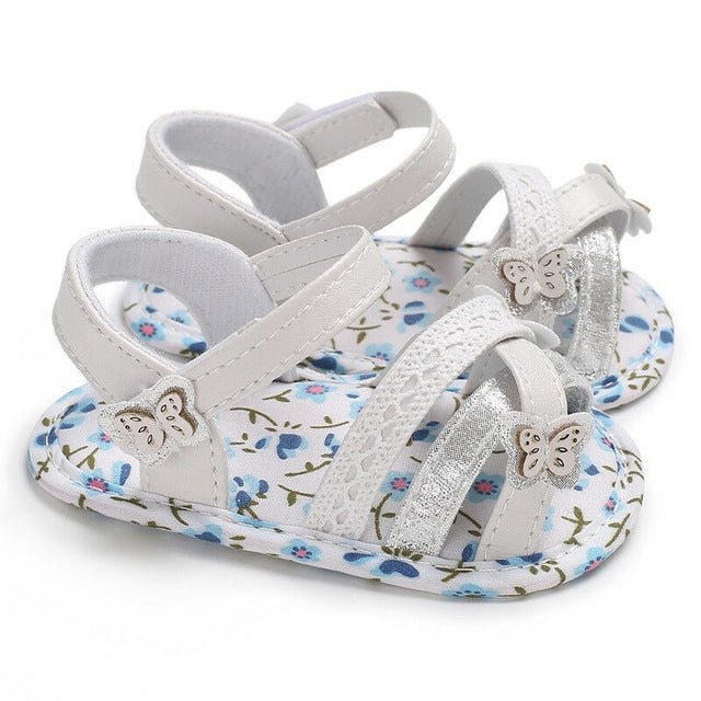Soft Summer Baby Girl Sandals Toddler Prewalker Sole Kids Crib Shoes(Blue)