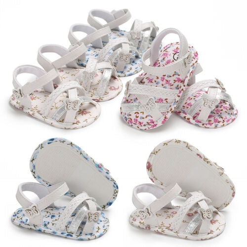 Soft Summer Baby Girl Sandals Toddler Prewalker Sole Kids Crib Shoes(Blue)