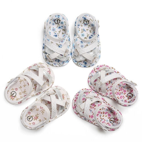 Soft Summer Baby Girl Sandals Toddler Prewalker Sole Kids Crib Shoes(Blue)