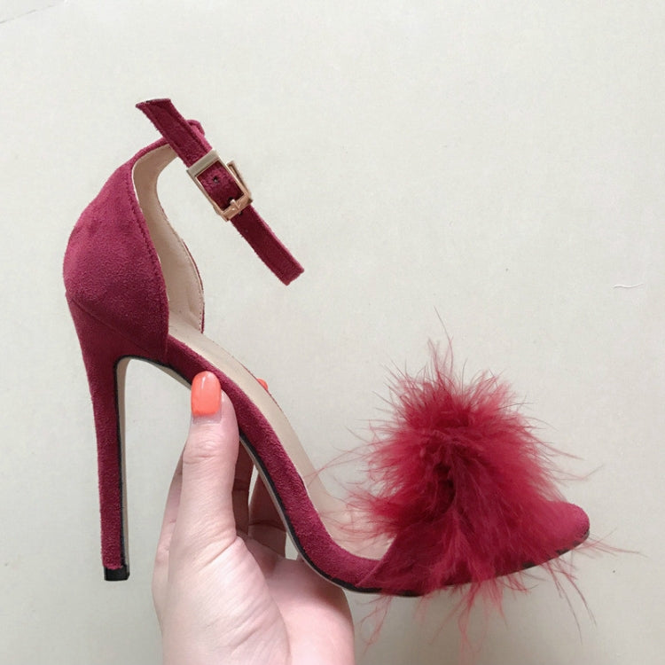 Plush Peep-Toe High Heels, Size:39