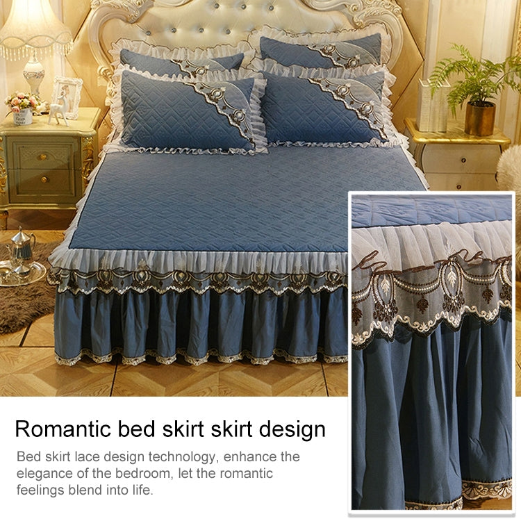 Luxury Thick Cotton Bed Skirt with Lace Edge Non-slip Bedding Set, Size:1.5x2.0m(3-Piece)