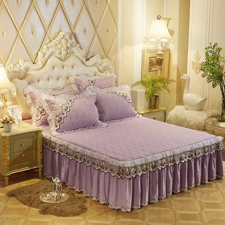 Luxury Thick Cotton Bed Skirt with Lace Edge Non-slip Bedding Set, Size:1.5x2.0m(3-Piece)