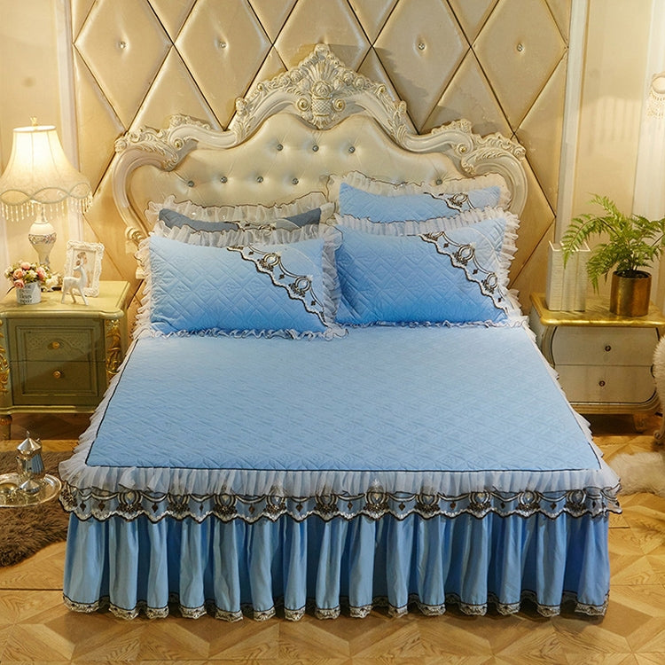Luxury Thick Cotton Bed Skirt with Lace Edge Non-slip Bedding Set, Size:1.8x2.0m(3-Piece)