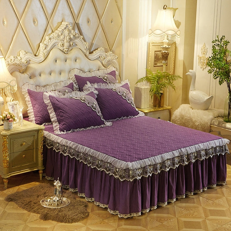 Luxury Thick Cotton Bed Skirt with Lace Edge Non-slip Bedding Set, Size:1.8x2.0m(3-Piece)