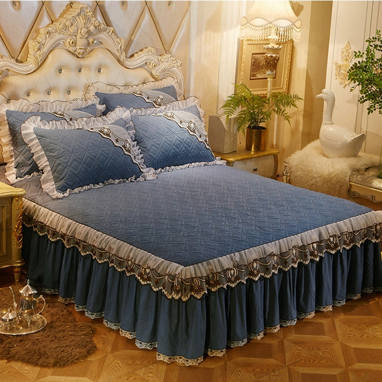Luxury Thick Cotton Bed Skirt with Lace Edge Non-slip Bedding Set, Size:1.8x2.2m(3-Piece)