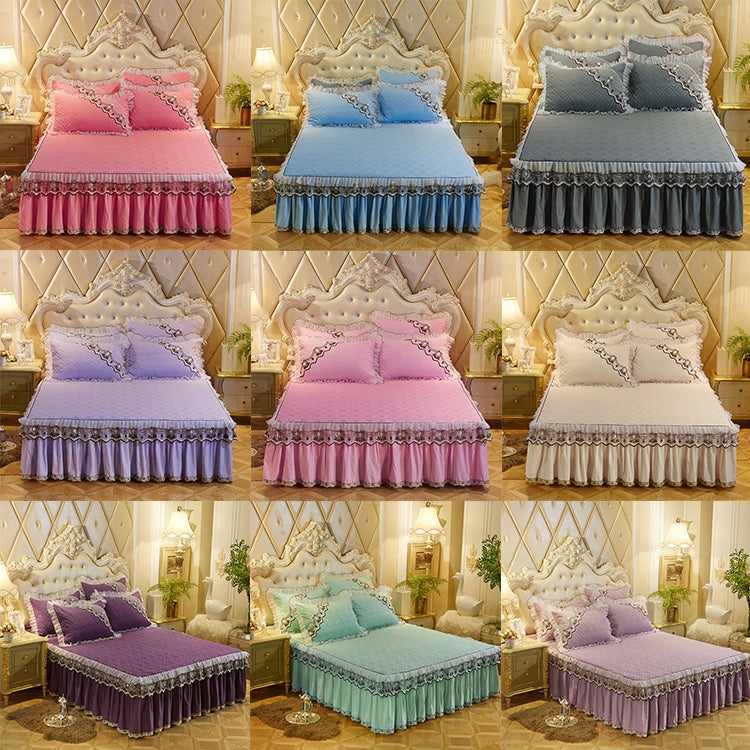 Luxury Thick Cotton Bed Skirt with Lace Edge Non-slip Bedding Set, Size:1.8x2.2m(3-Piece)