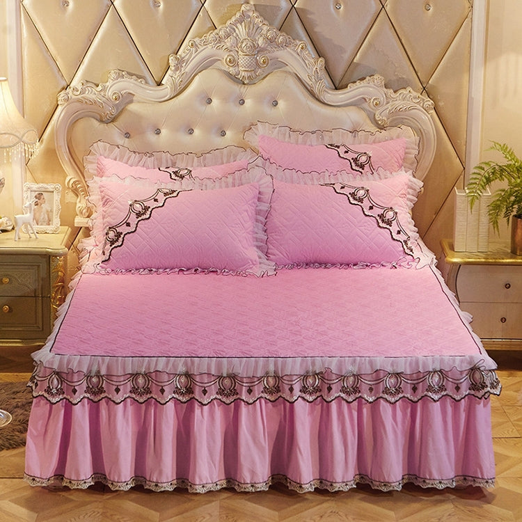 Luxury Thick Cotton Bed Skirt with Lace Edge Non-slip Bedding Set, Size:2.0x2.2m(3-Piece)