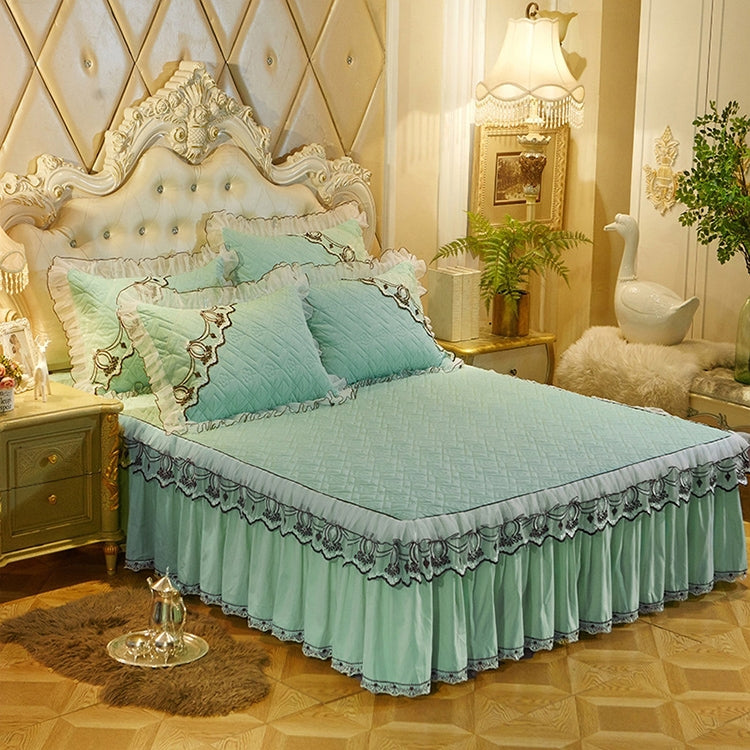 Luxury Thick Cotton Bed Skirt with Lace Edge Non-slip Bedding Set, Size:2.0x2.2m(3-Piece)