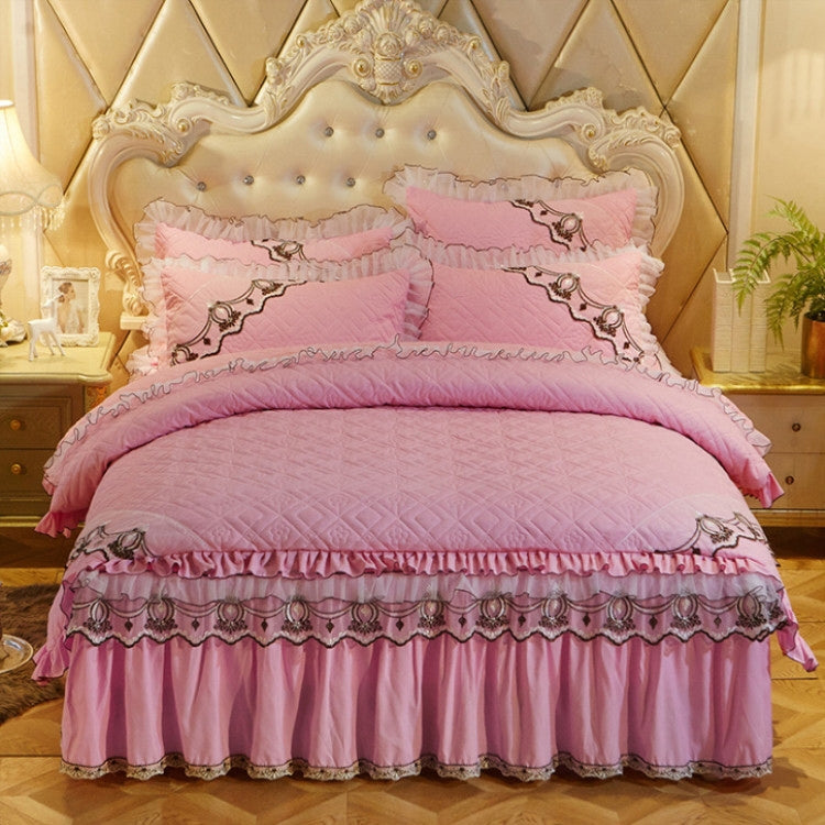 Luxury Thick Cotton Bed Skirt with Lace Edge Non-slip Bedding Set, Size:1.5x2.0m(4-Piece)