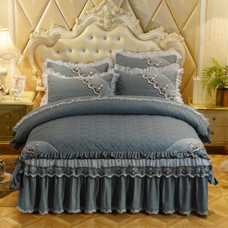 Luxury Thick Cotton Bed Skirt with Lace Edge Non-slip Bedding Set, Size:1.5x2.0m(4-Piece)