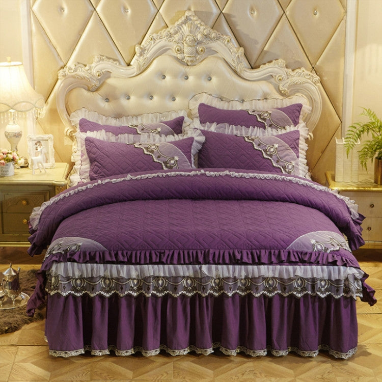 Luxury Thick Cotton Bed Skirt with Lace Edge Non-slip Bedding Set, Size:1.5x2.0m(4-Piece)