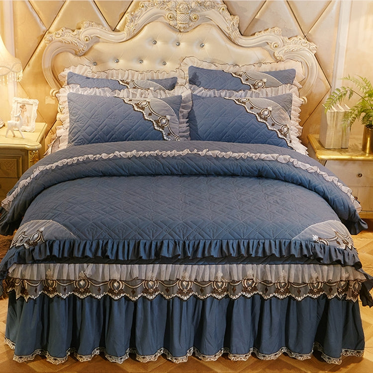 Luxury Thick Cotton Bed Skirt with Lace Edge Non-slip Bedding Set, Size:1.8x2.0m(4-Piece)