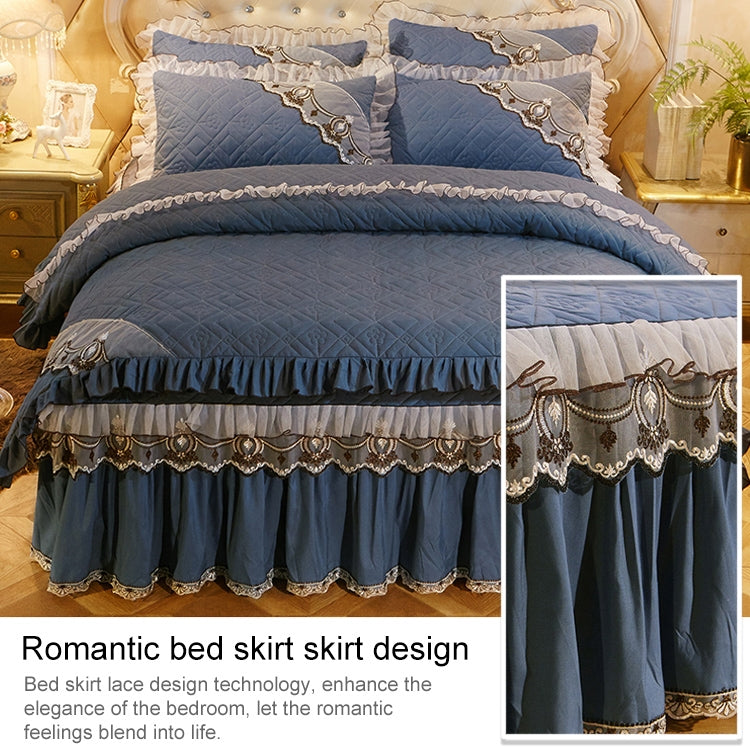 Luxury Thick Cotton Bed Skirt with Lace Edge Non-slip Bedding Set, Size:1.8x2.0m(4-Piece)