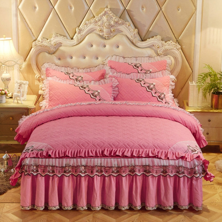 Luxury Thick Cotton Bed Skirt with Lace Edge Non-slip Bedding Set, Size:1.8x2.0m(4-Piece)