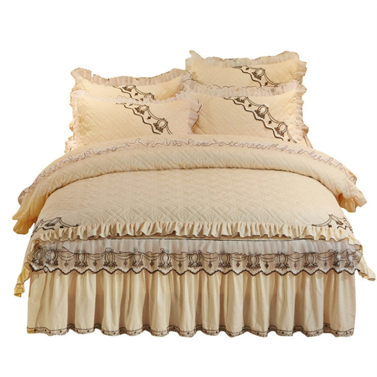 Luxury Thick Cotton Bed Skirt with Lace Edge Non-slip Bedding Set, Size:1.8x2.2m(4-Piece)