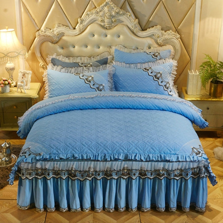 Luxury Thick Cotton Bed Skirt with Lace Edge Non-slip Bedding Set, Size:2.0x2.2m(4-Piece)