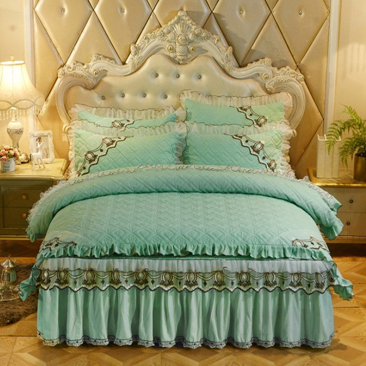 Luxury Thick Cotton Bed Skirt with Lace Edge Non-slip Bedding Set, Size:2.0x2.2m(4-Piece)