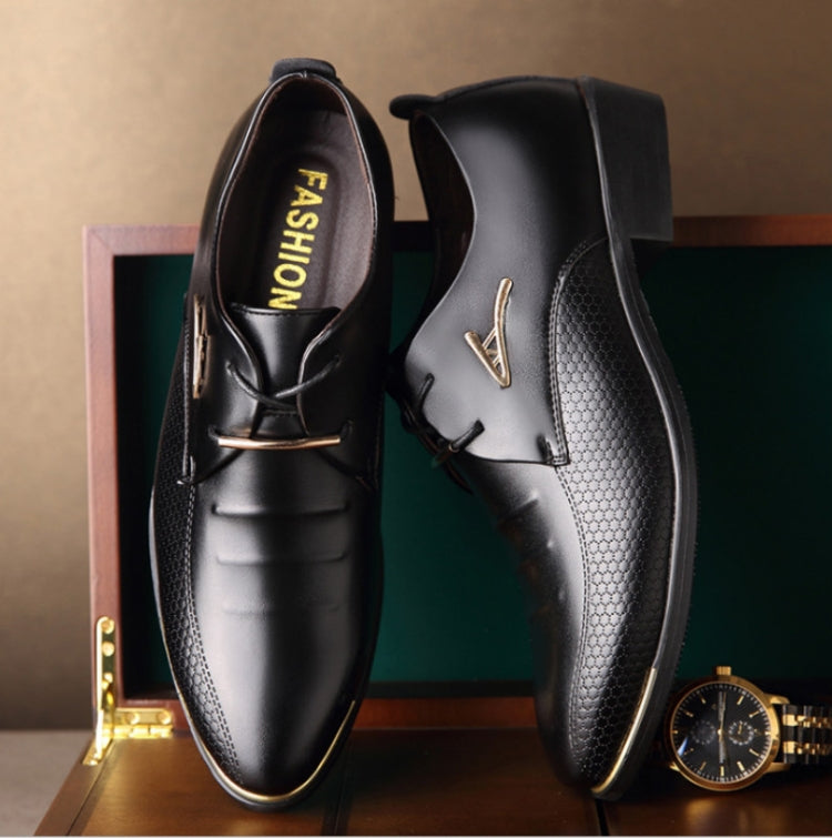 Men Business Casual Shoes Lacing Pointed Low-Top Dress Shoes, Size:37
