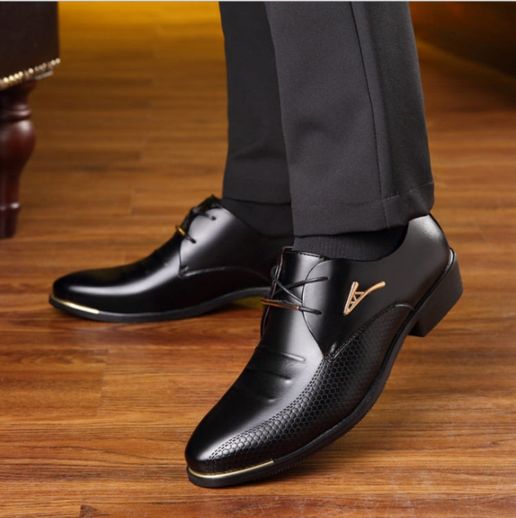 Men Business Casual Shoes Lacing Pointed Low-Top Dress Shoes, Size:43