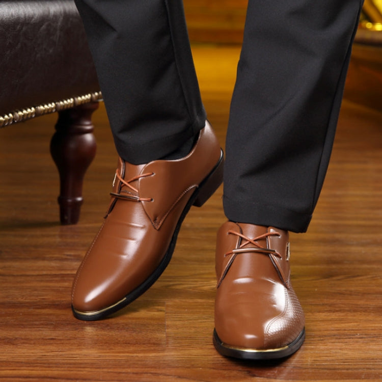 Men Business Casual Shoes Lacing Pointed Low-Top Dress Shoes, Size:43
