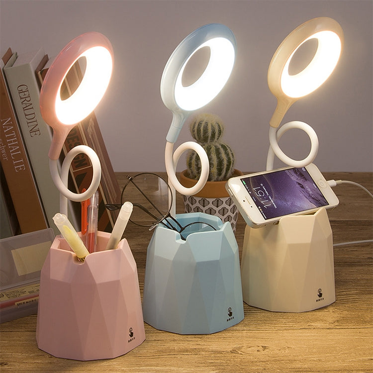 Creative Pen Holder Touch Switch Student Reading Light Eye-protection Small Table Lamp with 3 Gear Dimming, Capacity:4000mAh(Pink)