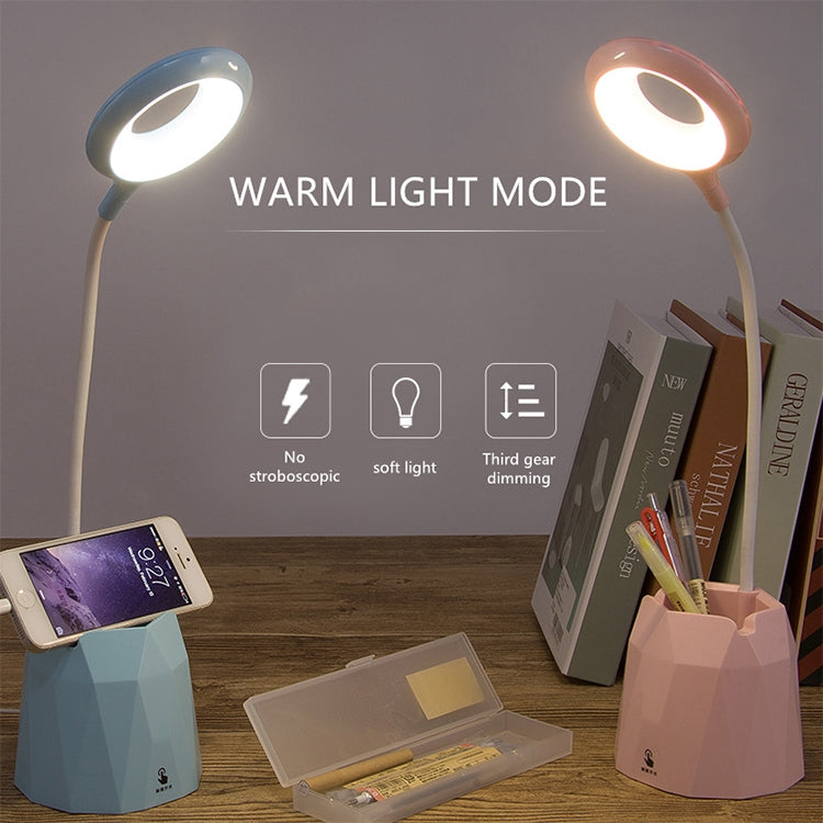 Creative Pen Holder Touch Switch Student Reading Light Eye-protection Small Table Lamp with 3 Gear Dimming, Capacity:2000mAh(Pink)