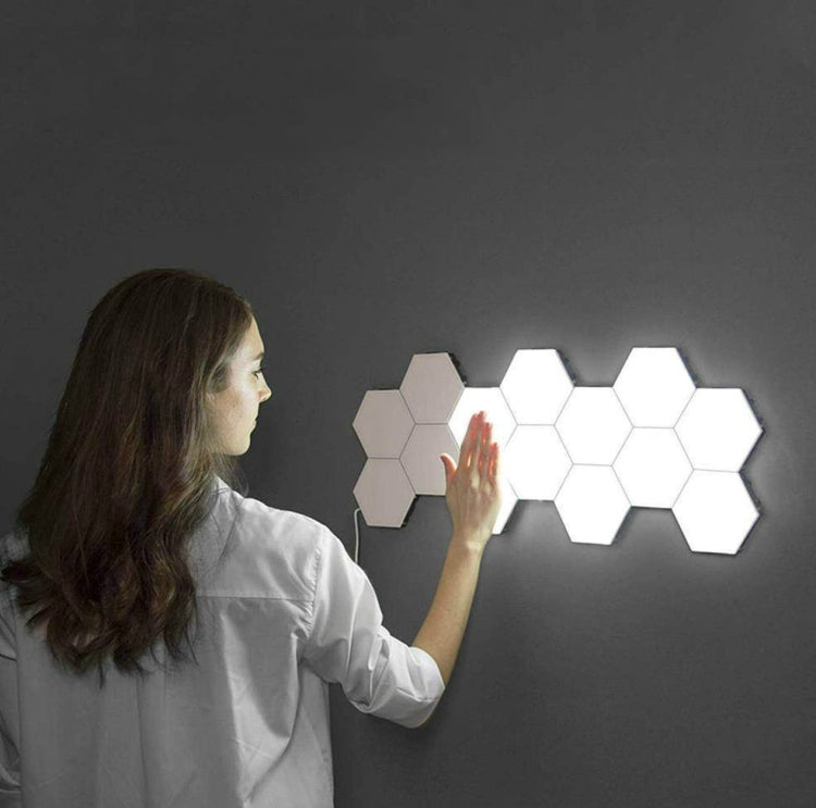 Touch-sensitive Honeycomb Quantum Lamp Assembly Combination Background Aisle Wall Lamp, Color:4pcs White Light Including Power Supply