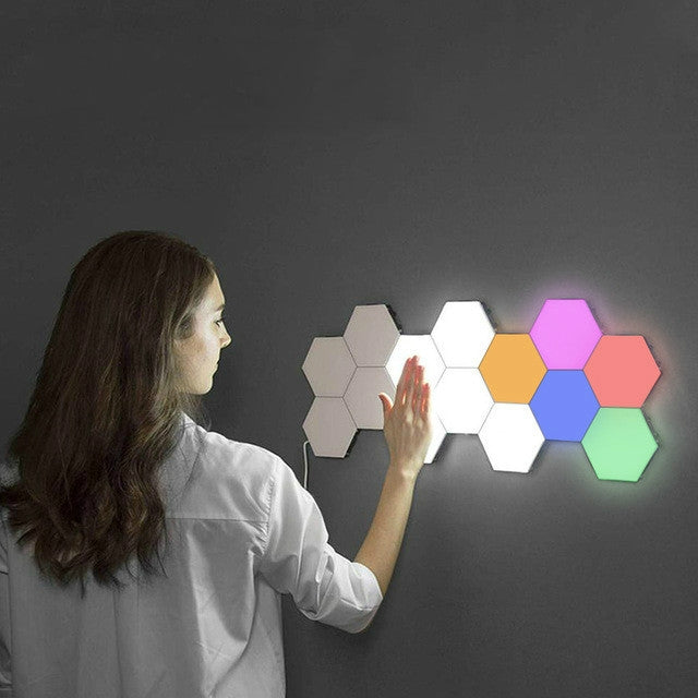 Touch-sensitive Honeycomb Quantum Lamp Assembly Combination Background Aisle Wall Lamp, Color:6pcs(Red, Green, Blue, Yellow, Pink and White)