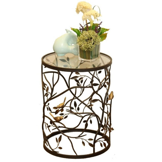 Home Creative Retro Iron Round Coffee Table Bedroom Small Round Table(Black)