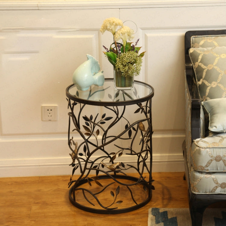 Home Creative Retro Iron Round Coffee Table Bedroom Small Round Table(Black)