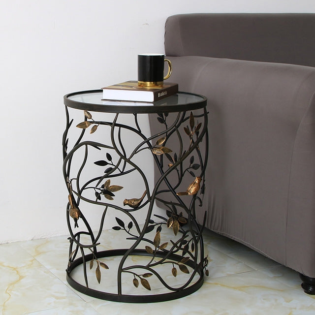 Home Creative Retro Iron Round Coffee Table Bedroom Small Round Table(Black)