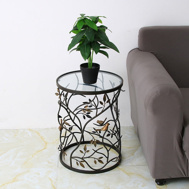 Home Creative Retro Iron Round Coffee Table Bedroom Small Round Table(Black)