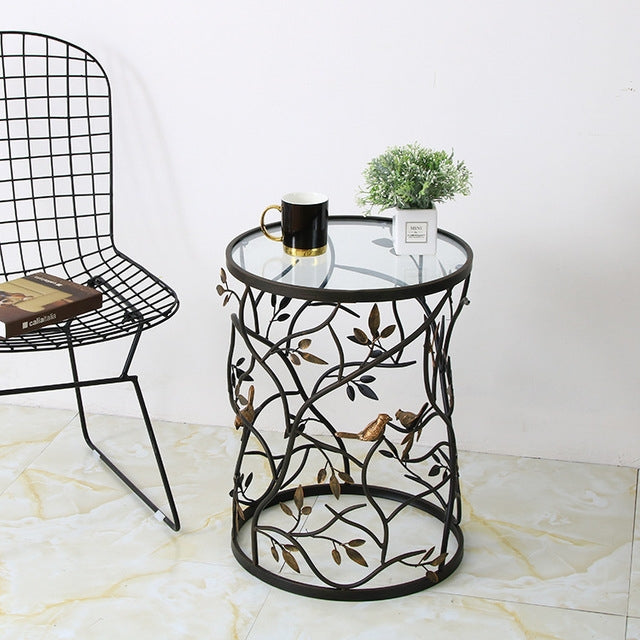 Home Creative Retro Iron Round Coffee Table Bedroom Small Round Table(Black)