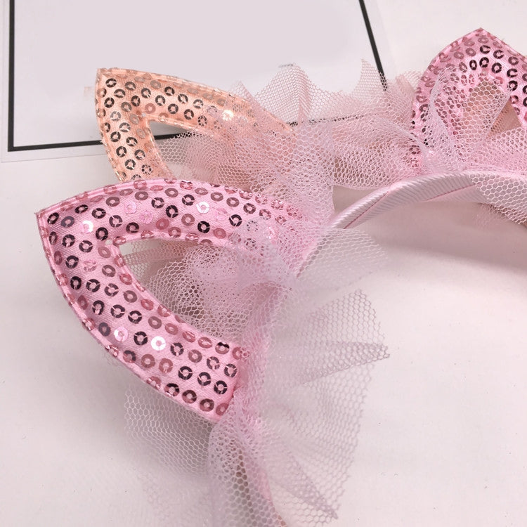 Cute Sequined Cat Ears Mesh Headband
