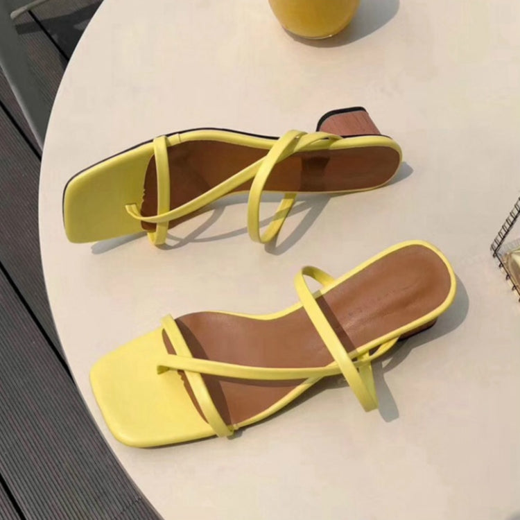 Summer Women Slipper Low Heel  Slides Female Peep Toe Square Heel Sandal Vacation Flip Flops, Size:38