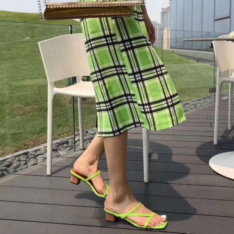 Summer Women Slipper Low Heel  Slides Female Peep Toe Square Heel Sandal Vacation Flip Flops, Size:38