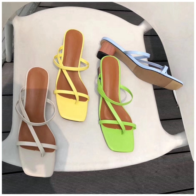 Summer Women Slipper Low Heel  Slides Female Peep Toe Square Heel Sandal Vacation Flip Flops, Size:38