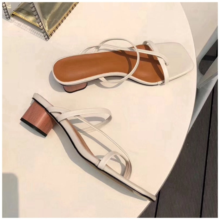 Summer Women Slipper Low Heel  Slides Female Peep Toe Square Heel Sandal Vacation Flip Flops, Size:38