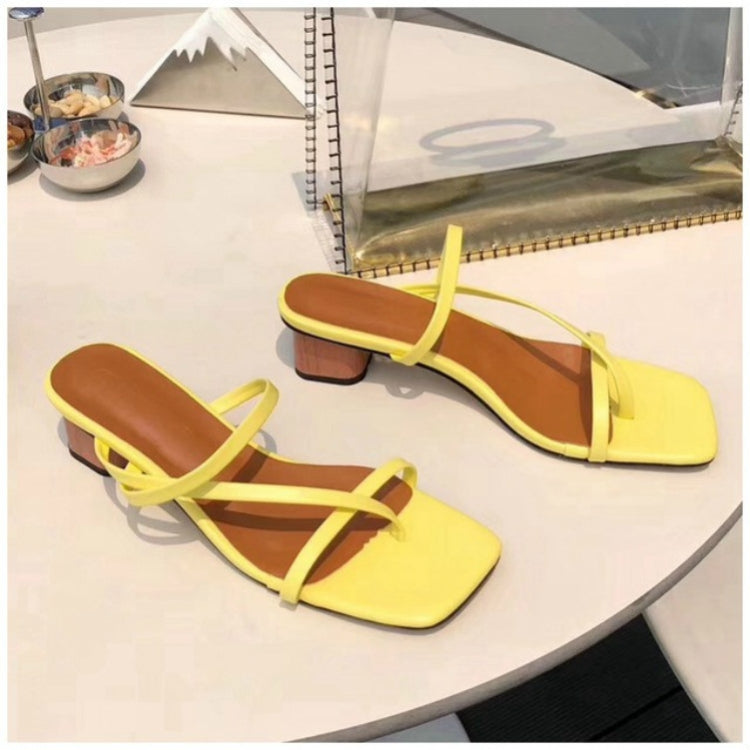 Summer Women Slipper Low Heel  Slides Female Peep Toe Square Heel Sandal Vacation Flip Flops, Size:39