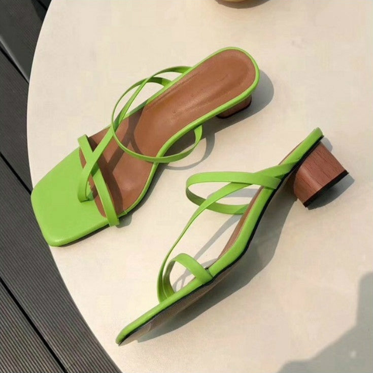 Summer Women Slipper Low Heel  Slides Female Peep Toe Square Heel Sandal Vacation Flip Flops, Size:39
